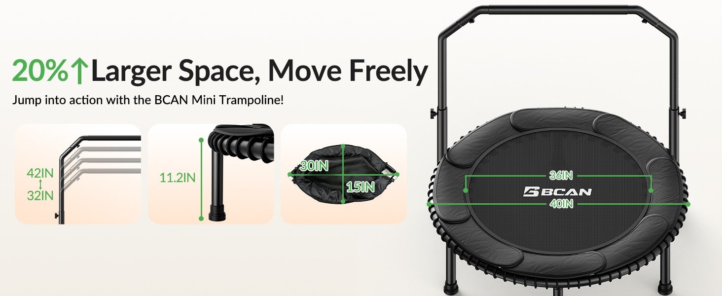 Trampoline de fitness BCAN Pliable - Structure en Acier 204kg et Usage Dynamique 163kg - A2 A2