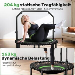 Trampoline de fitness BCAN Pliable - Structure en Acier 204kg et Usage Dynamique 163kg - Reglage de la poignee du trampoline Guidon ajustable sur trois niveaux pour le Trampoline de fitness BCAN adapté aux adultes.