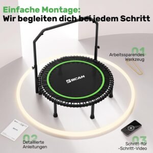 Trampoline de fitness BCAN Pliable - Structure en Acier 204kg et Usage Dynamique 163kg - elastiques BCAN Exercices de fitness sur le Trampoline de fitness BCAN pour brûler les graisses efficacement.